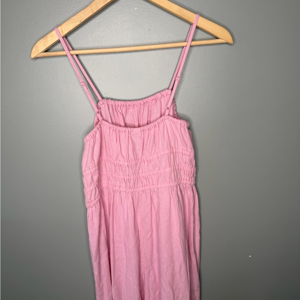 NWT Old Navy Linen Blend Gathered Smocked Sleeveless Baby Pink Jumpsuit - Picture 7 of 13